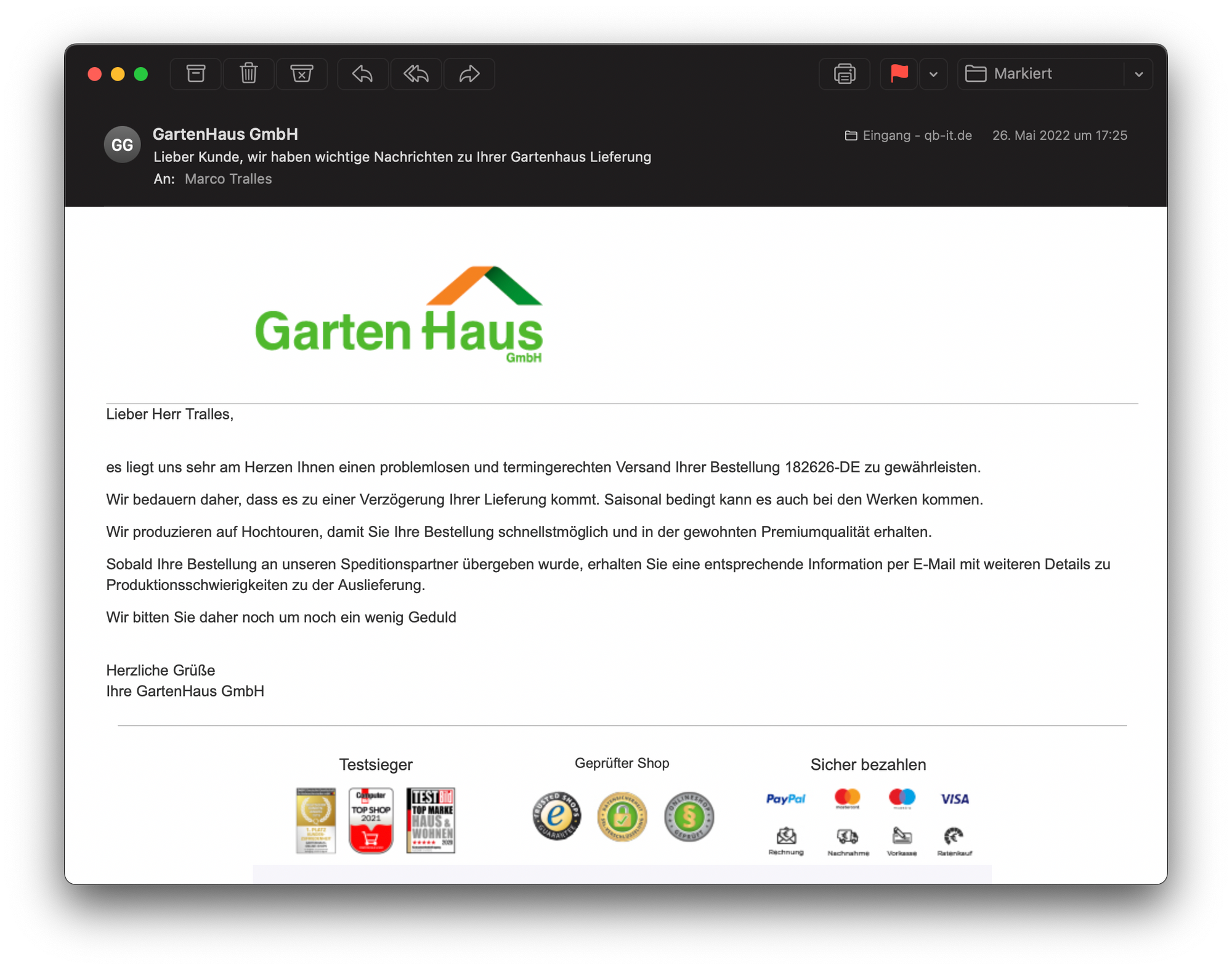 Alpholz – Gartenhaus GmbH Hanna 40, Sauna & schlechtes Timing